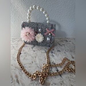 Elegant Tweed Mini Bag with Pearl Handle